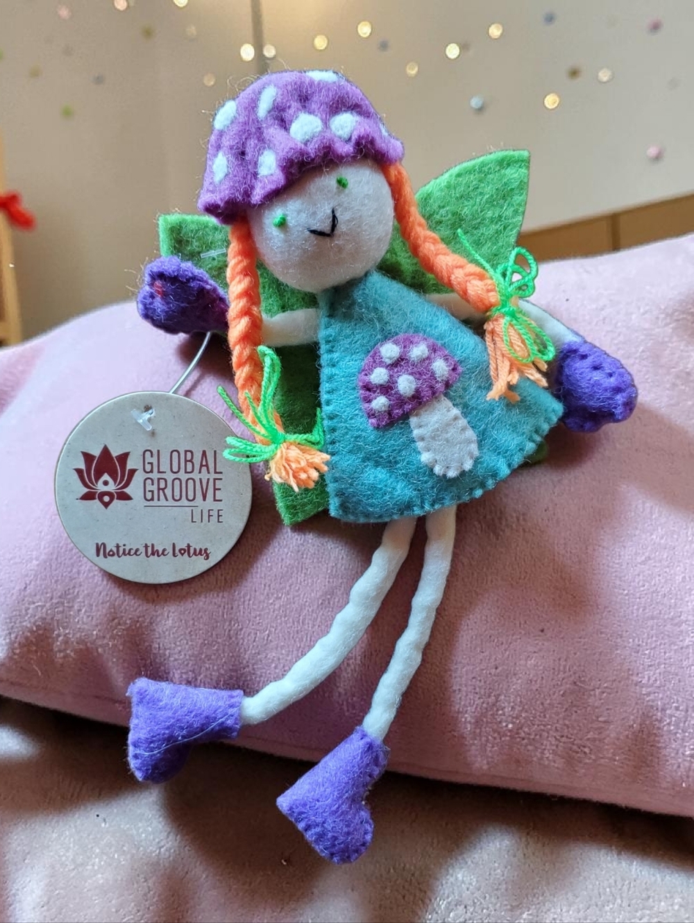 Global Groove Mushroom Head Tooth Fairy Doll Hand Felted Fair Trade Nepal